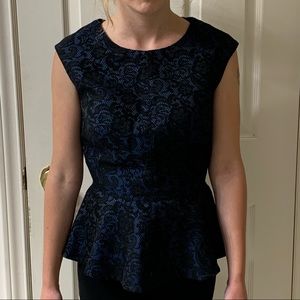 🌷3 for$25🌷Forever 21, US S, Black & Navy Floral Lace Sleeveless Peplum Top